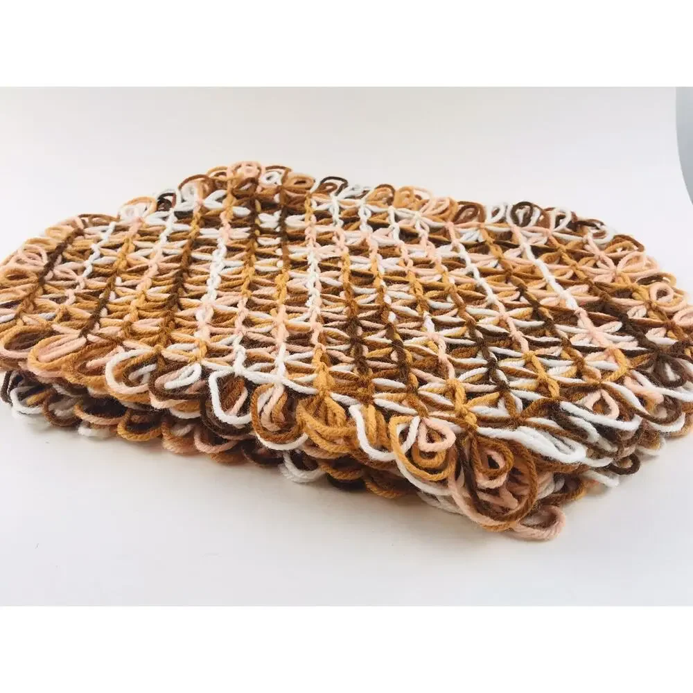 Vintage Handmade Loom Crochet Placemats Yarn Trivet Rust & Peach Colored Set 5